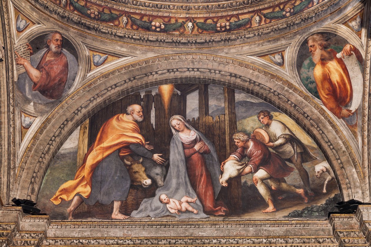 Lunette, amely a Pásztorok imádását ábrázolja alkotó: Giovanni Antonio Pordenone