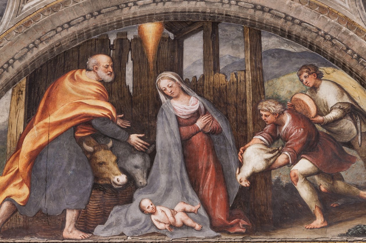 Lunette, amely a Pásztorok imádását ábrázolja alkotó: Giovanni Antonio Pordenone