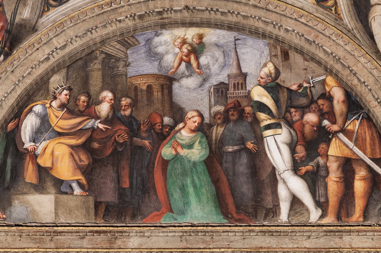 Lunette, amely Szent Katalin lefejezését ábrázolja alkotó: Giovanni Antonio Pordenone