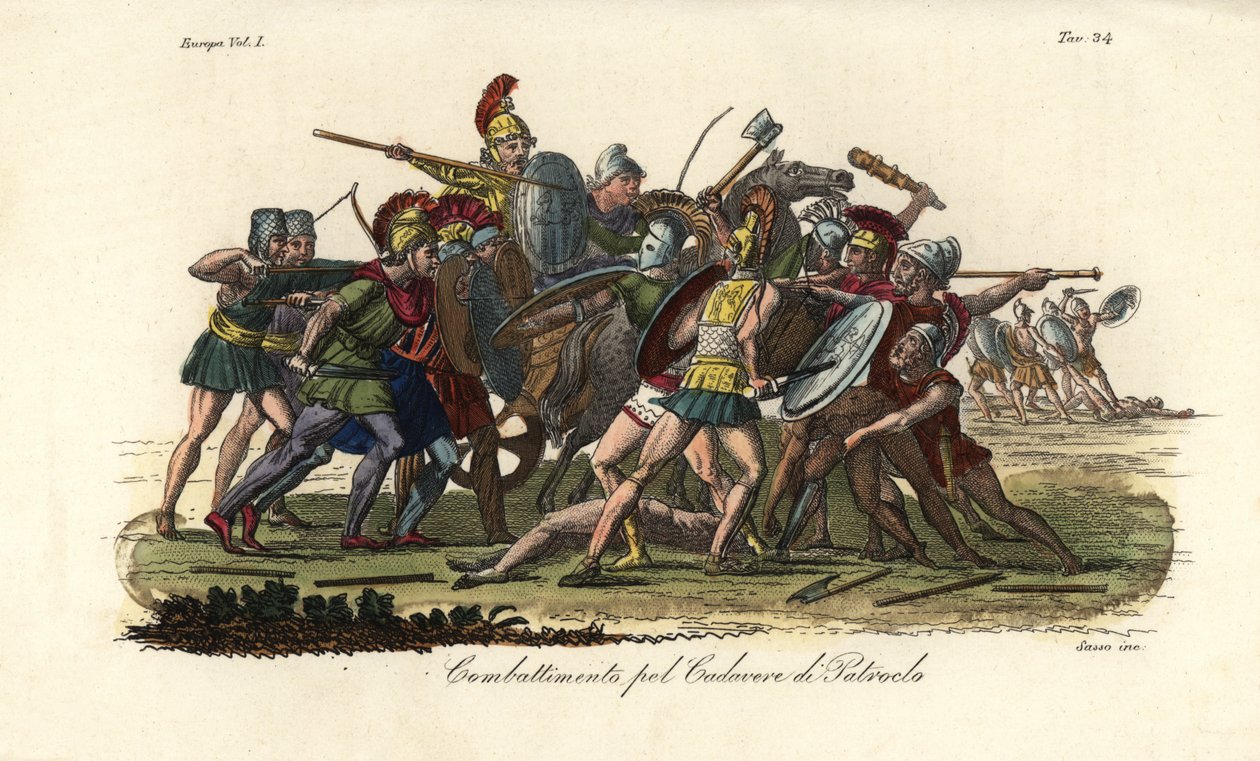Görögök és trójaiak harcolnak Patroclus meztelen holttestéért Trója előtt alkotó: Giovanni Antonio Sasso
