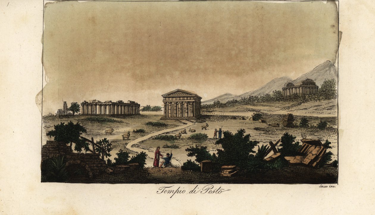 Kilátás az ókori görög Hera templomaira Paestumban, Olaszországban alkotó: Giovanni Antonio Sasso