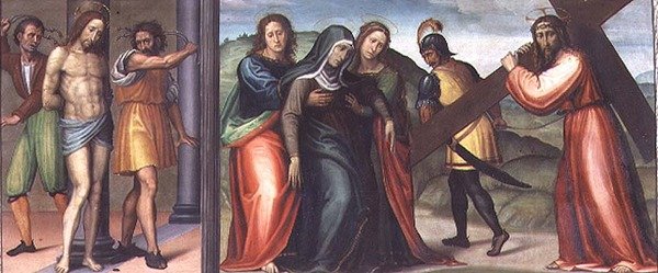 Krisztus megkorbácsolása és a Kálváriához vezető út alkotó: Giovanni Antonio Sogliani