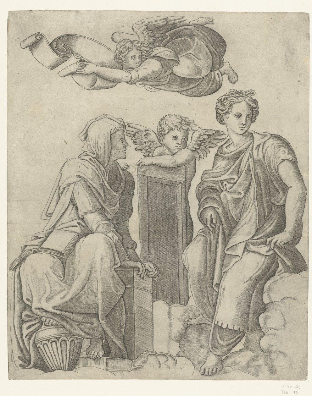 Két szibilla, angyal és puttó Dialektika és logika alkotó: Giovanni Antonio da Brescia (attributed to)