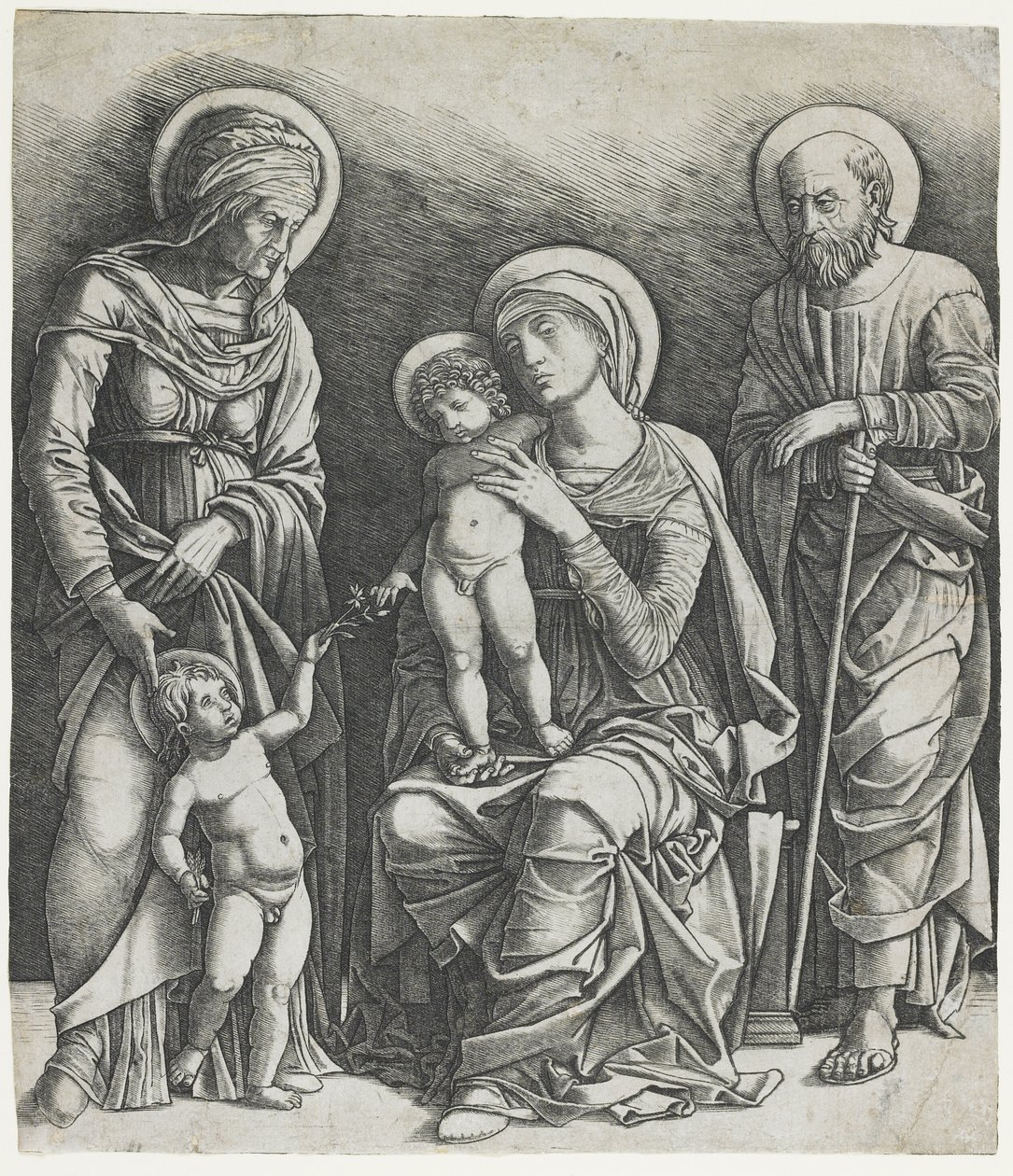A Szent Család Szent János csecsemővel, 1495-1505 körül (metszet) alkotó: Giovanni Antonio da Brescia