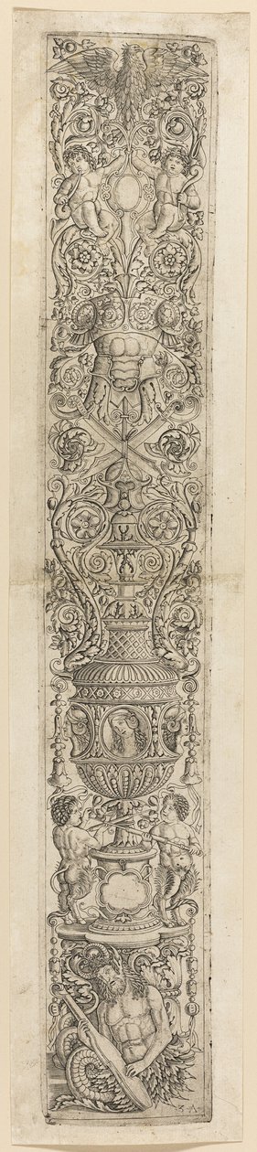Triton és két szatírgyermek, négyes tányér a Tizenkét díszítőlemezről alkotó: Giovanni Antonio da Brescia