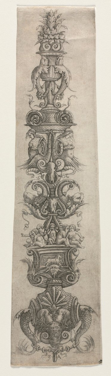 Felegyenesedett arabeszk maszkokkal, kupidókkal és Nereidákkal alkotó: Giovanni Antonio da Brescia