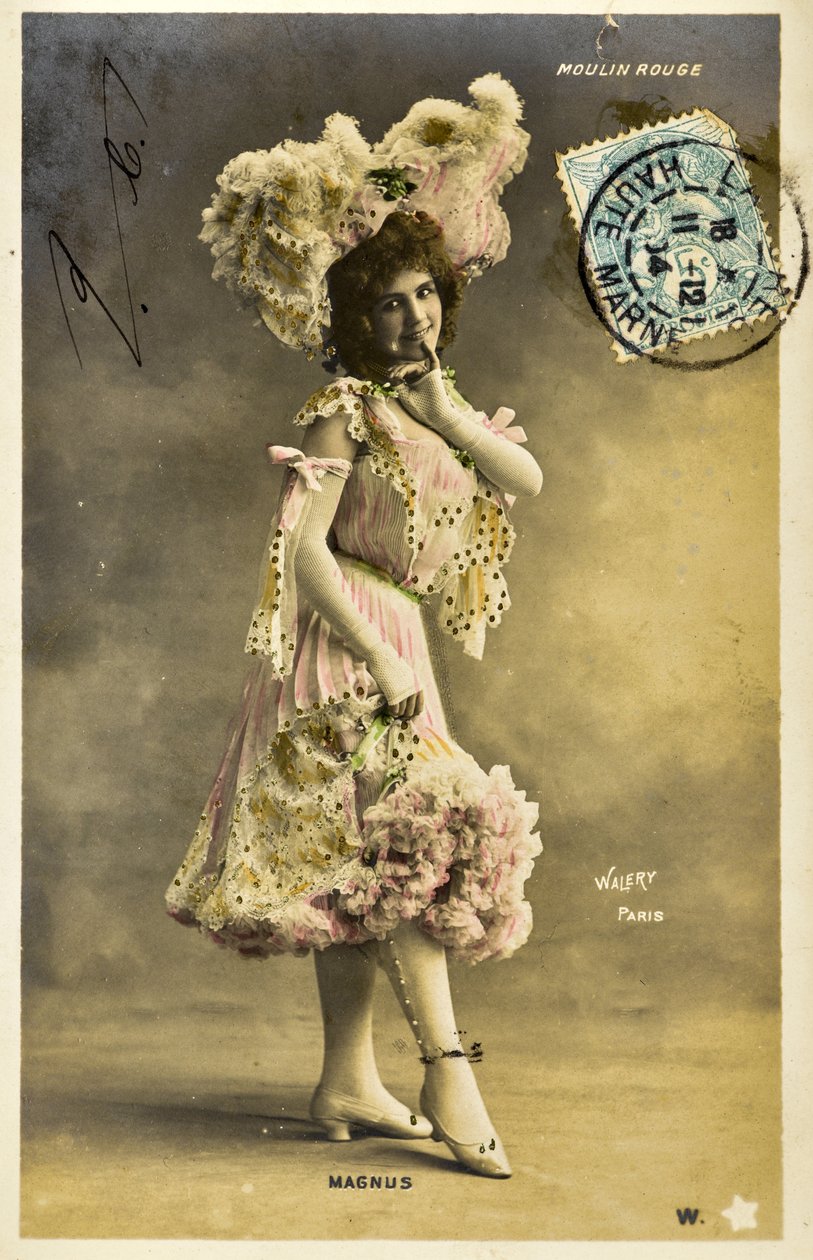 Képeslap: Moulin Rouge – Magnus, zeneterem művész portréja alkotó: Phillipe de Marlier