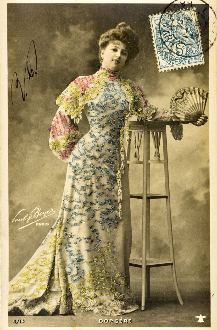 Képeslap: Arlette Dorgere/Nee Anna Mathilde Irma Jouve (1880-1965), humorista, táncos és énekes portréja alkotó: Phillipe de Marlier