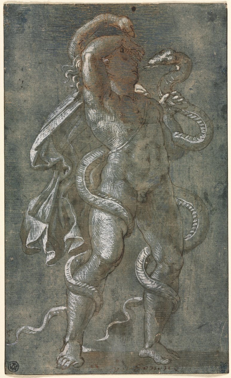Két kígyóval összefonódott ember, c. 1527. alkotó: Giovanni Antonio da Pordenone