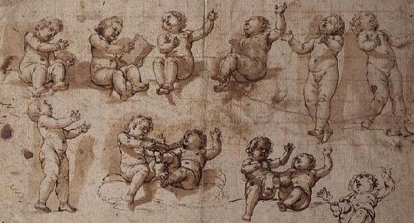 A Putti tanulmányozása (toll, tinta, mosószer és kréta) alkotó: Giovanni Baglione