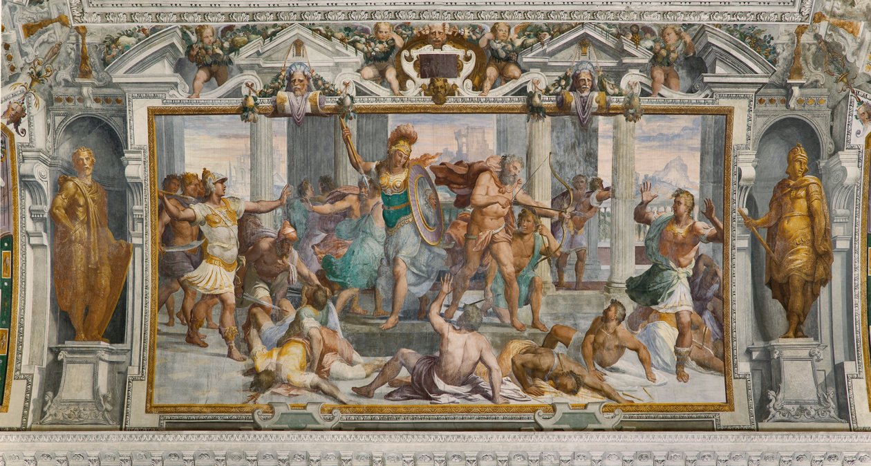 Ulysses történetei: Proci lemészárlása, 1560 körül (freskó) alkotó: Giovanni Battista Castello