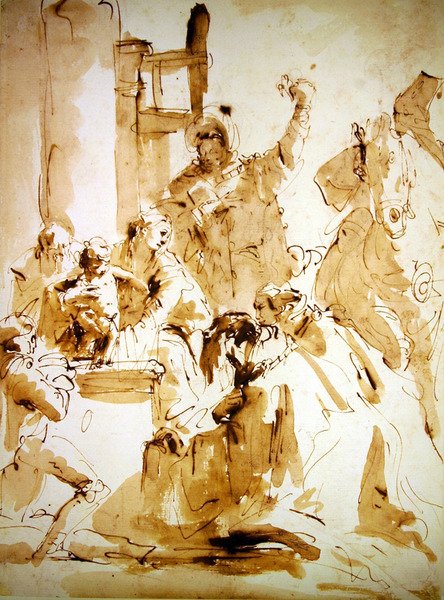 A mágusok imádása (toll és barna tinta és mosás papíron) alkotó: Giovanni Battista Tiepolo