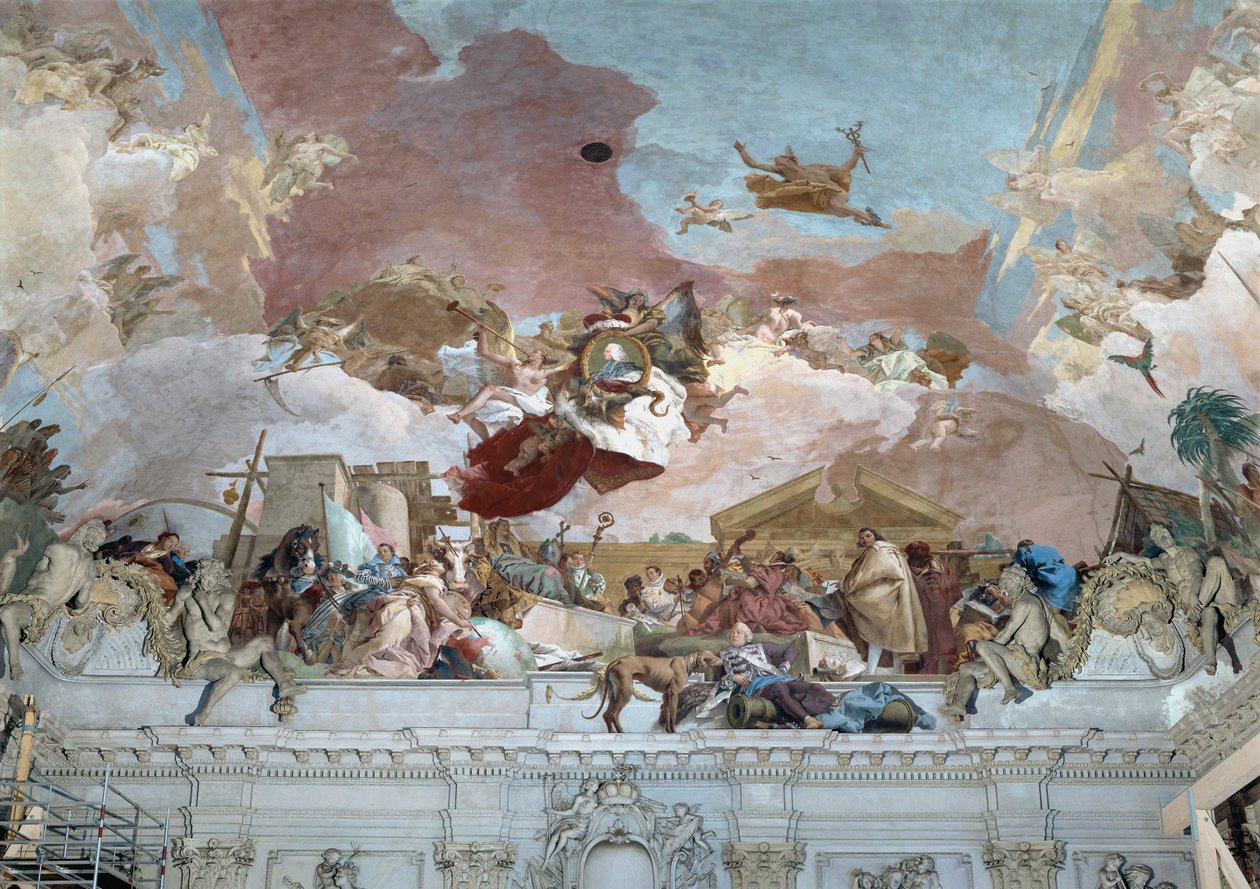 Carl Philipp von Greiffenklau püspök apoteózisa és a mennyezeti freskó európai szakasza ... (freskó) alkotó: Giovanni Battista (1696 1770) Tiepolo