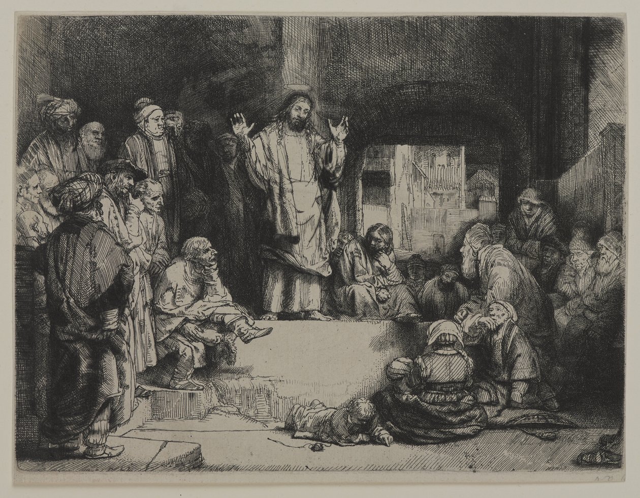 Krisztus prédikációja (La Petite tombe), 1652 körül (rézkarc, szárazhús és fektetett papírra fektetett papírra temetés) alkotó: Giovanni Battista Tiepolo