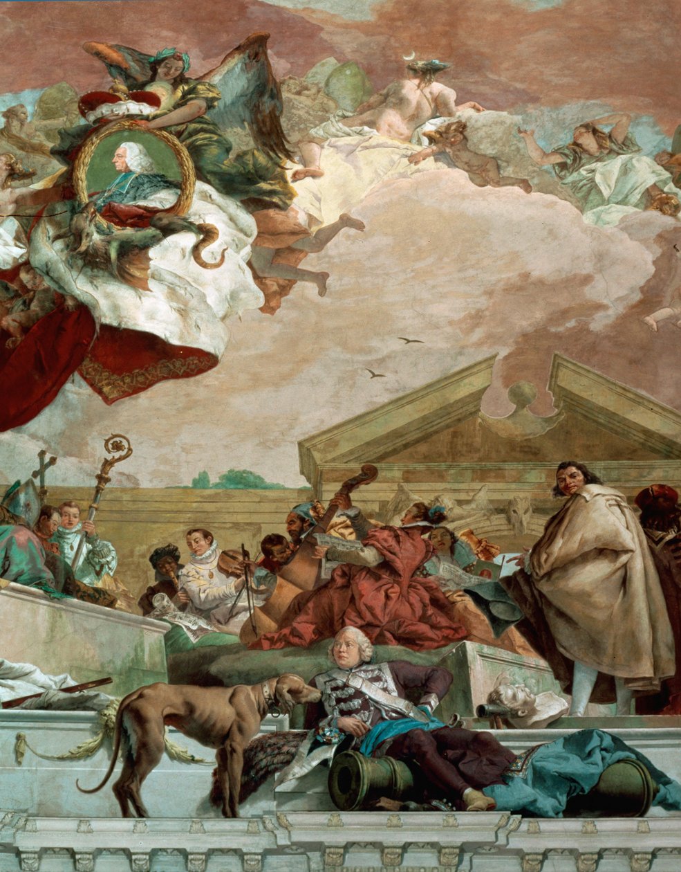 A würzburgi rezidencia lépcsőházának freskója Balthasar Neumann építészt és egy ágyút ábrázol (freskó) alkotó: Giovanni Battista (1696 1770) Tiepolo