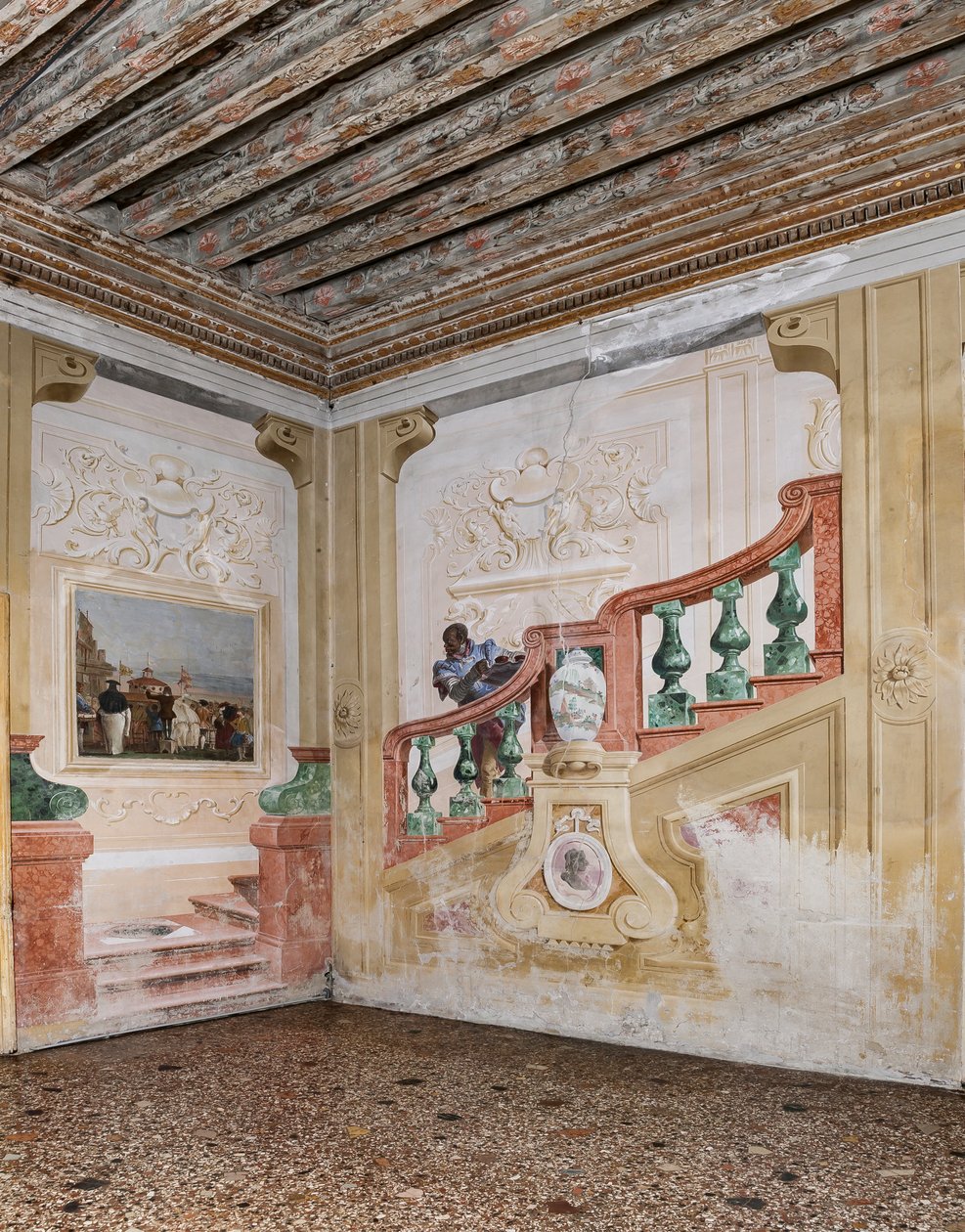 Vendégszállók, a karneváli jelenetek szobája: "Mórszolga egy hamis lépcsőházban" alkotó: Giovanni Battista Tiepolo