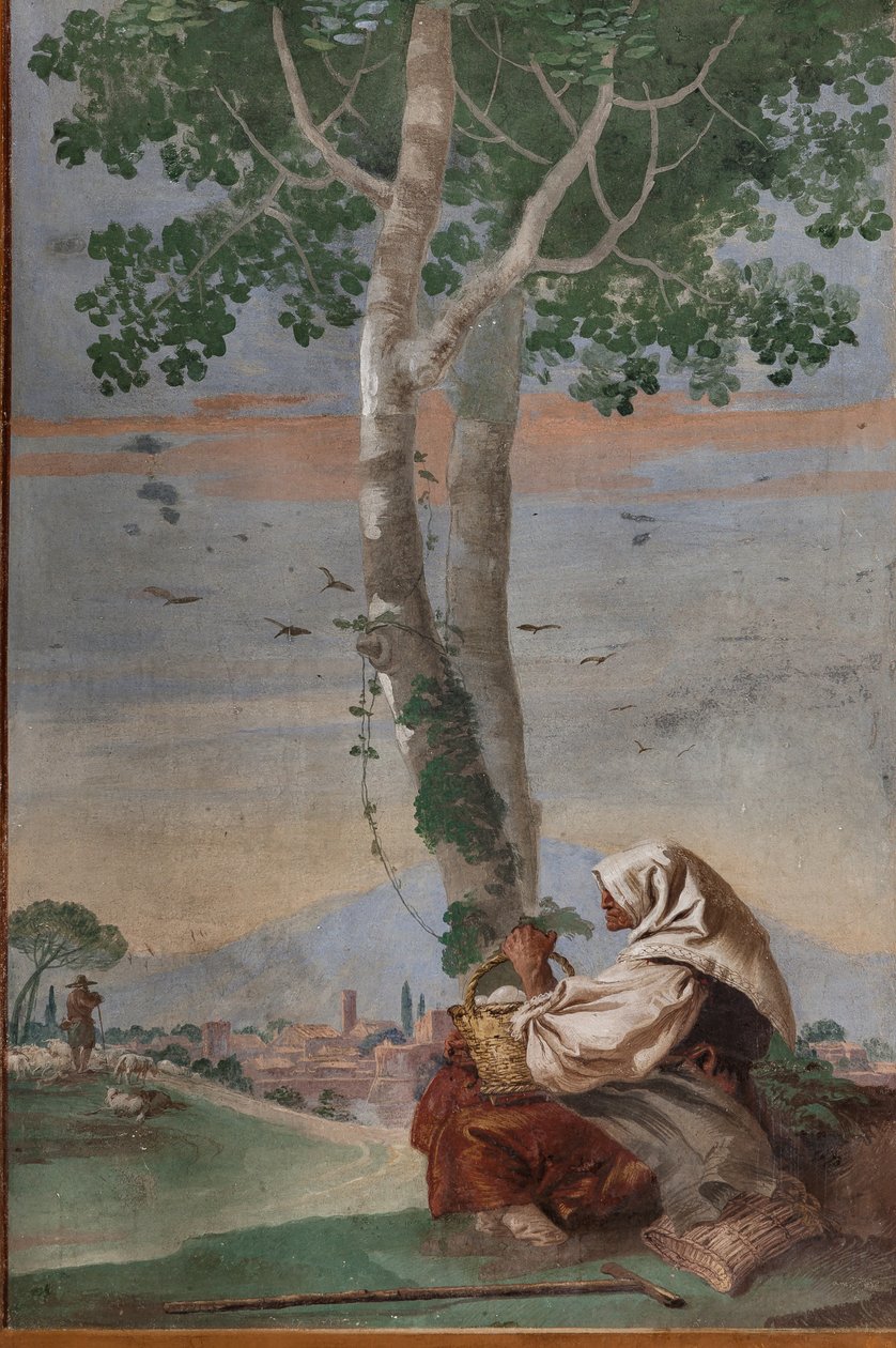 Öreg parasztasszony egy kosár tojással, a „Foresteria”-ból (vendégház) alkotó: Giovanni Battista Tiepolo
