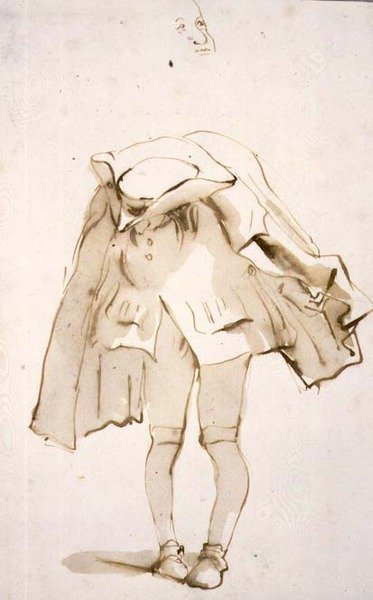 PD.129-1961 Karikatúra egy hajlított fejű, esetleg púpos férfiról (toll, tinta és mosás) alkotó: Giovanni Battista Tiepolo