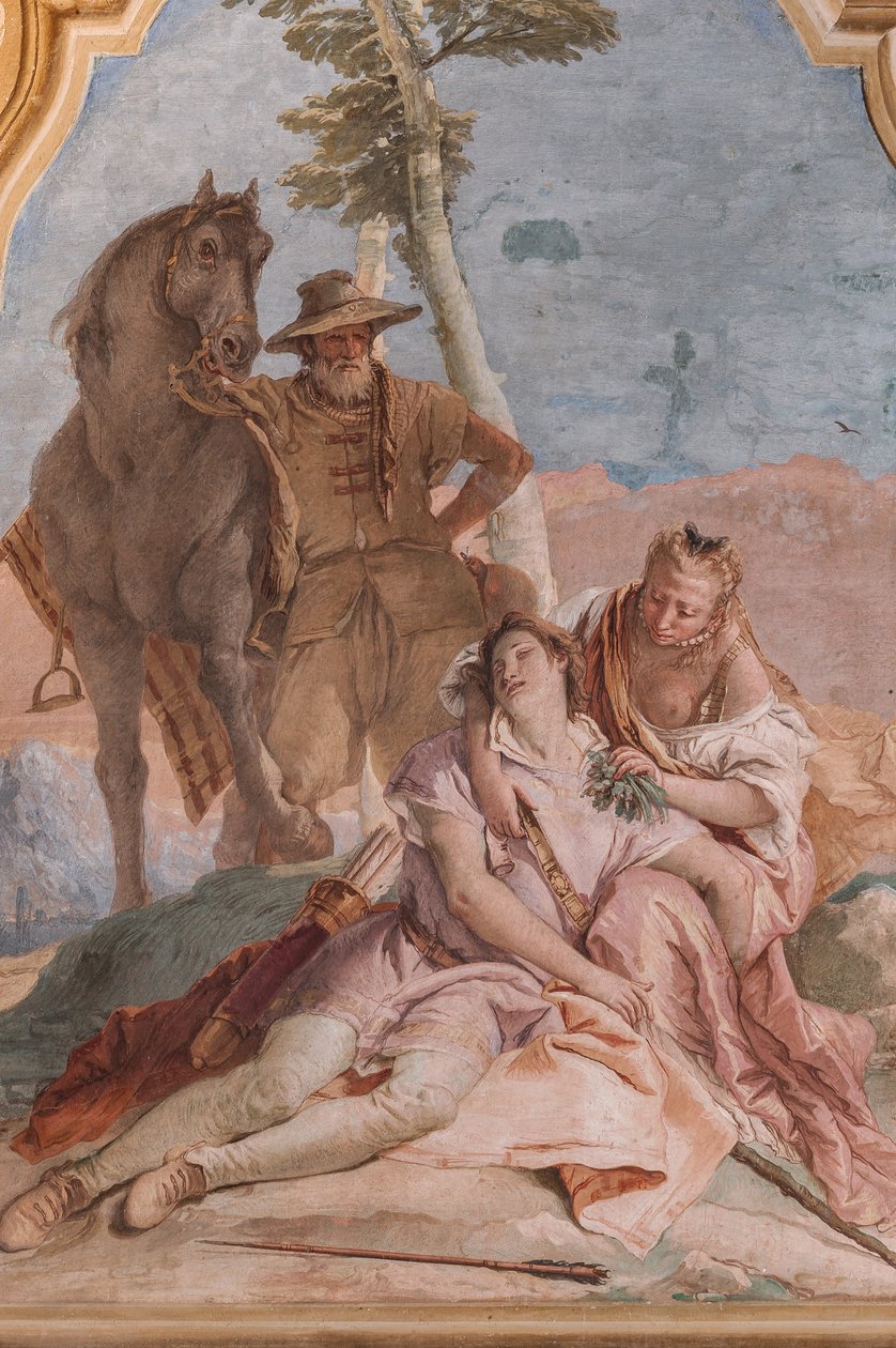 Palazzina (Kis épület): az Ariosto második szobája vagy helyisége az "Orlando Furioso" epizódjait ábrázoló freskókkal: "Angelica ellátja Medoro sebeit" alkotó: Giovanni Battista Tiepolo
