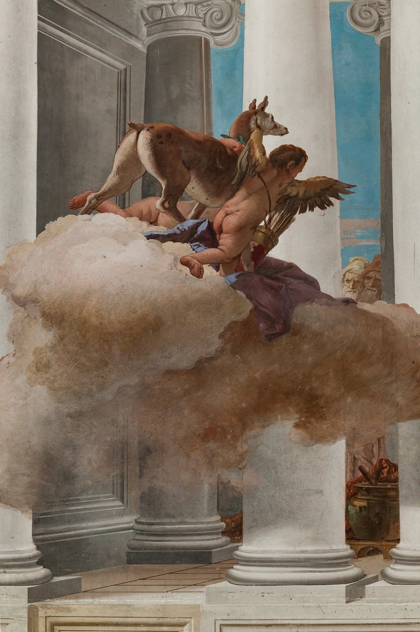 Palazzina (Kis épület), a bejárati hall: "Iphigenia áldozata", részlet az Artemisz által Iphigenia helyére küldött őzike alkotó: Giovanni Battista Tiepolo