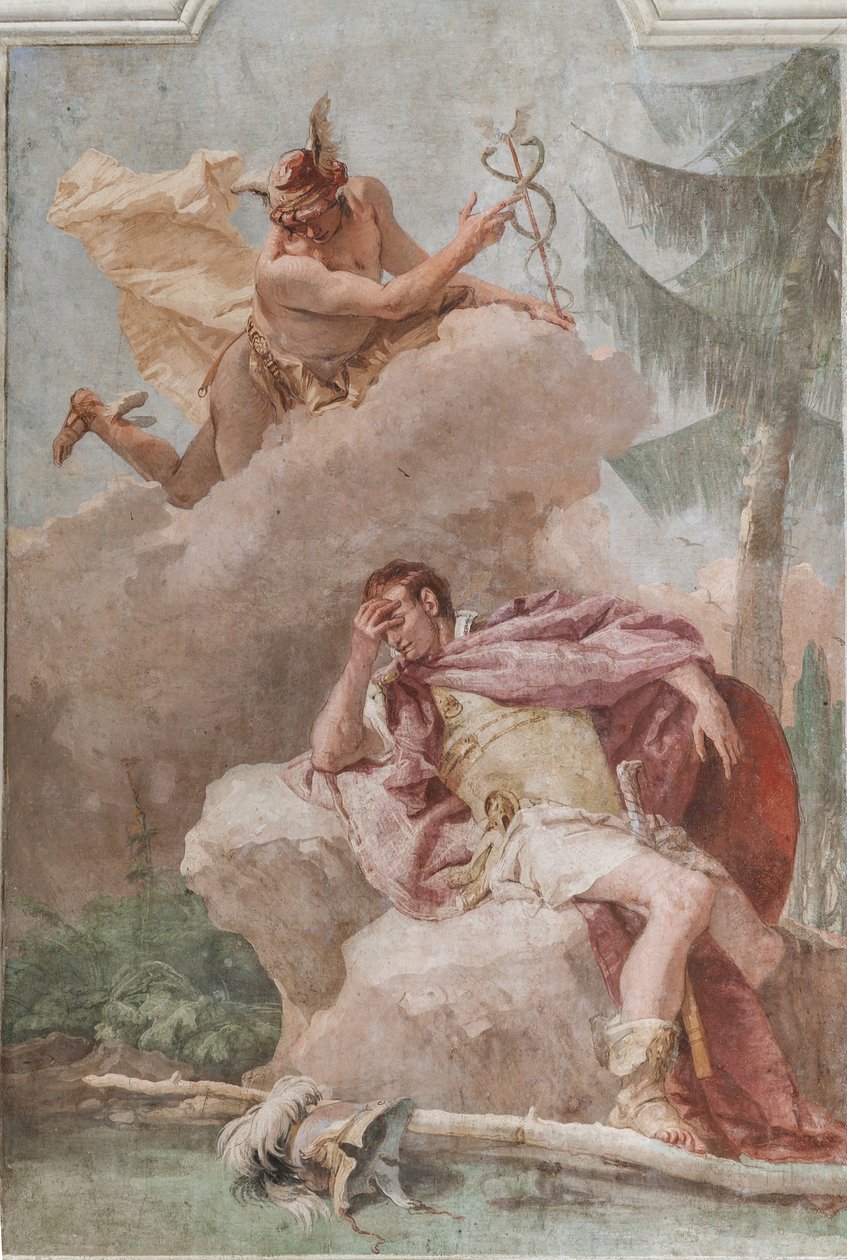 Palazzina (Kis épület), az Aeneis harmadik szobája: "Aeneas Merkúrról álmodik, aki megparancsolja neki, hogy távozzon" alkotó: Giovanni Battista Tiepolo
