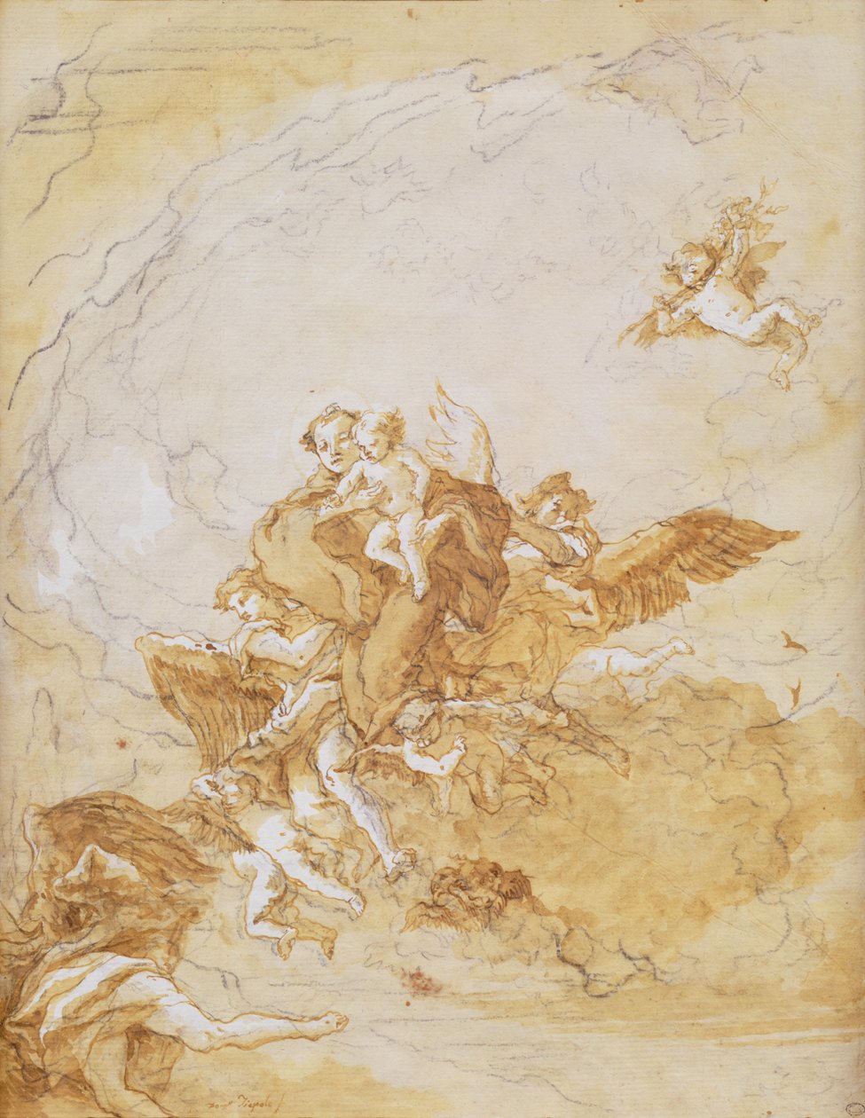 Szent Antal és a Krisztus-gyermek angyalok által támogatott (toll és tinta) alkotó: Giovanni Battista Tiepolo