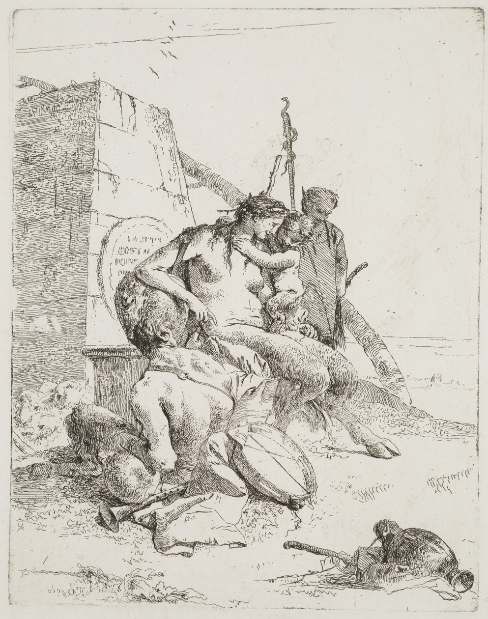 Szatír család az obeliszktel, Velence, 1765 körül (rézkarc) alkotó: Giovanni Battista Tiepolo