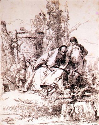 Varázsló koponyákat vizsgál (rézkarc) alkotó: Giovanni Battista Tiepolo