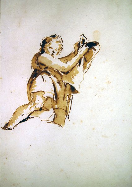 Tanulmány egy köpenyt tartó ifjúról (toll és barna tinta, mosás, papír) alkotó: Giovanni Battista Tiepolo