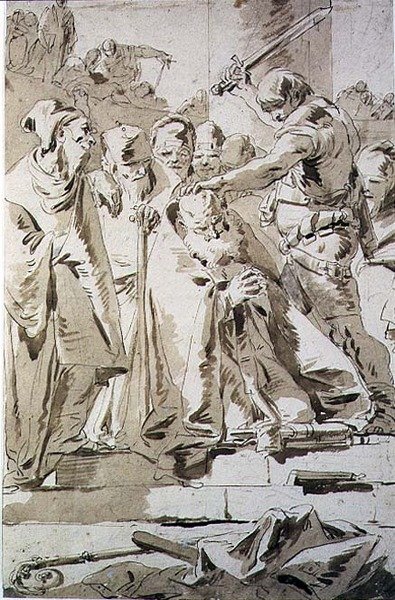 Egy püspök lefejezése (toll és tinta papíron) alkotó: Giovanni Battista Tiepolo