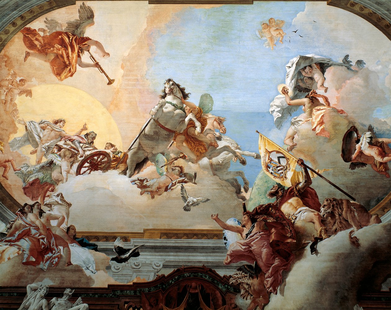 Allegória Lodovico Rezzonico és a nemes velencei Faustina Savorgnan 1758-as házasságára, Giambattista Tiepolo (1696-1770), freskó, Ca 
