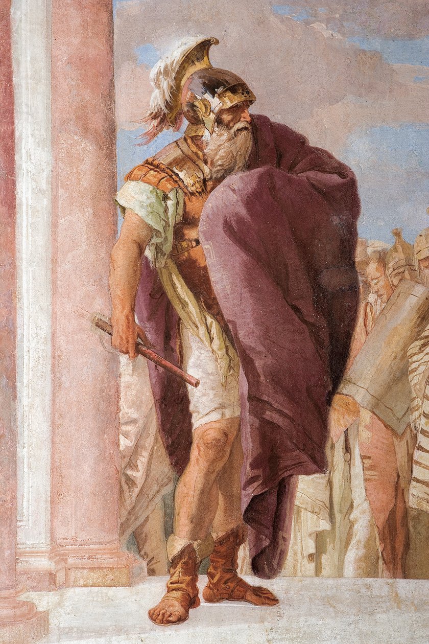 Részlet Agamemnonról, Minerva, aki visszatartja Achilleust Agamemnon megölésétől, az Iliász szobájából a Palazzinában alkotó: Giovanni Battista Tiepolo