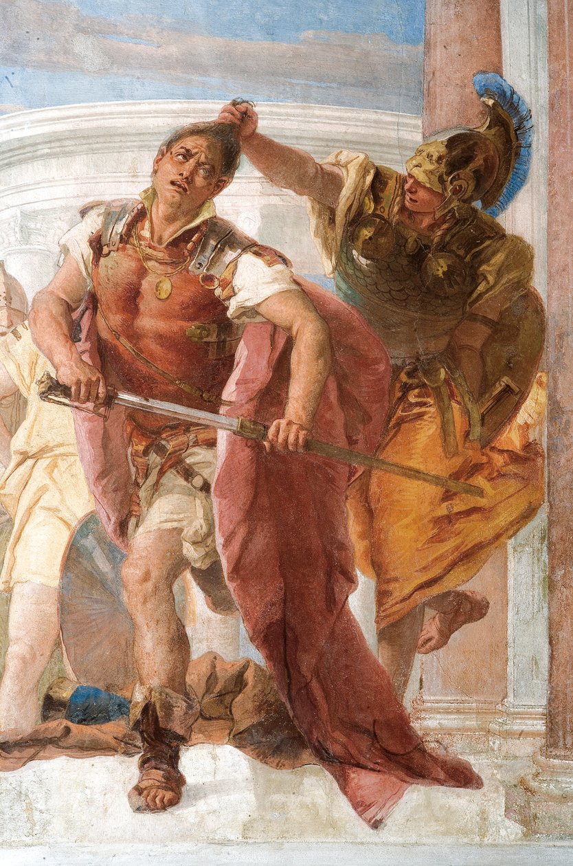 Részlet a Minerváról, aki visszatartja Achilleust Agamemnon megölésétől, az Iliász szobájából a Palazzinában alkotó: Giovanni Battista Tiepolo