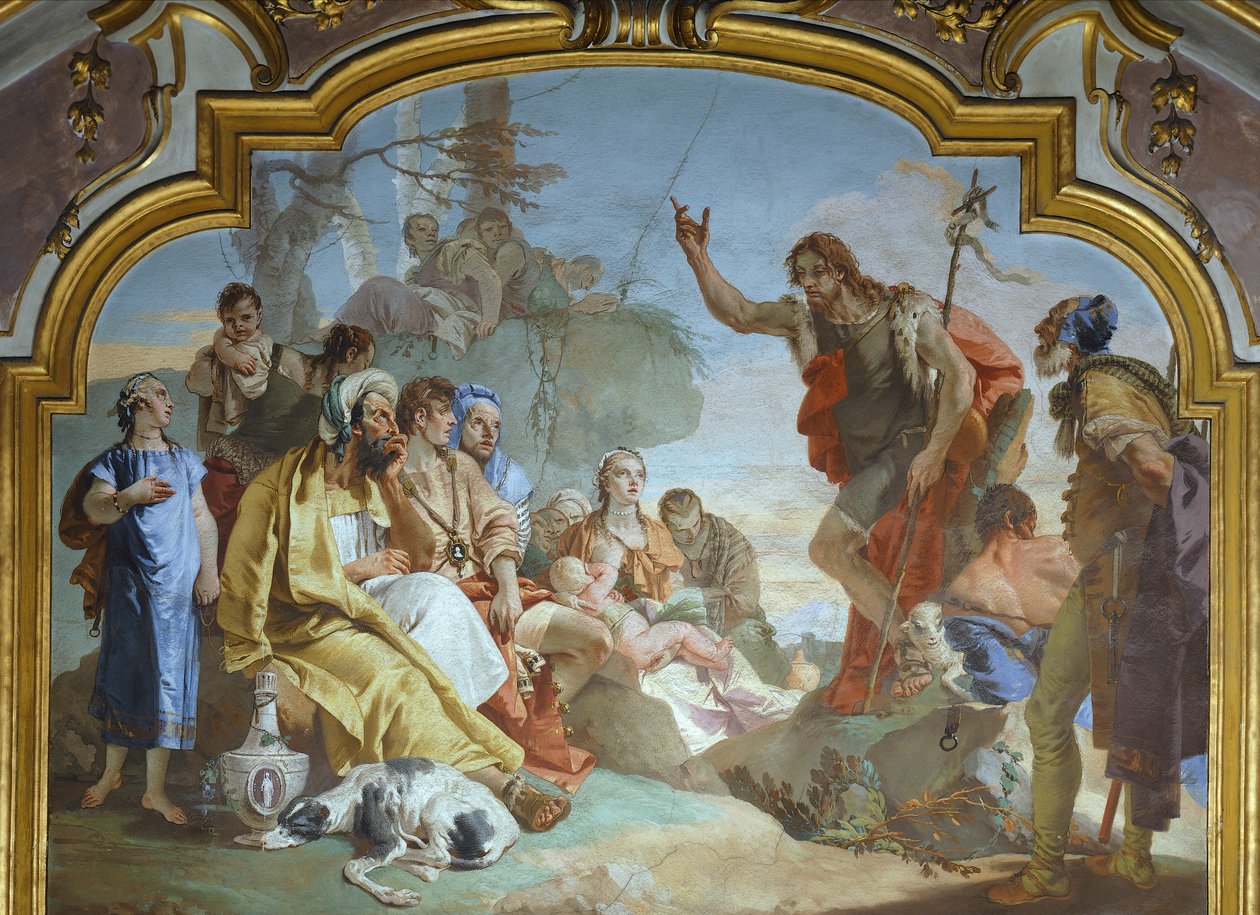 Olaszország, Bergamo, Colleoni kápolna, Keresztelő Szent János prédikál a tömegnek alkotó: Giovanni Battista Tiepolo