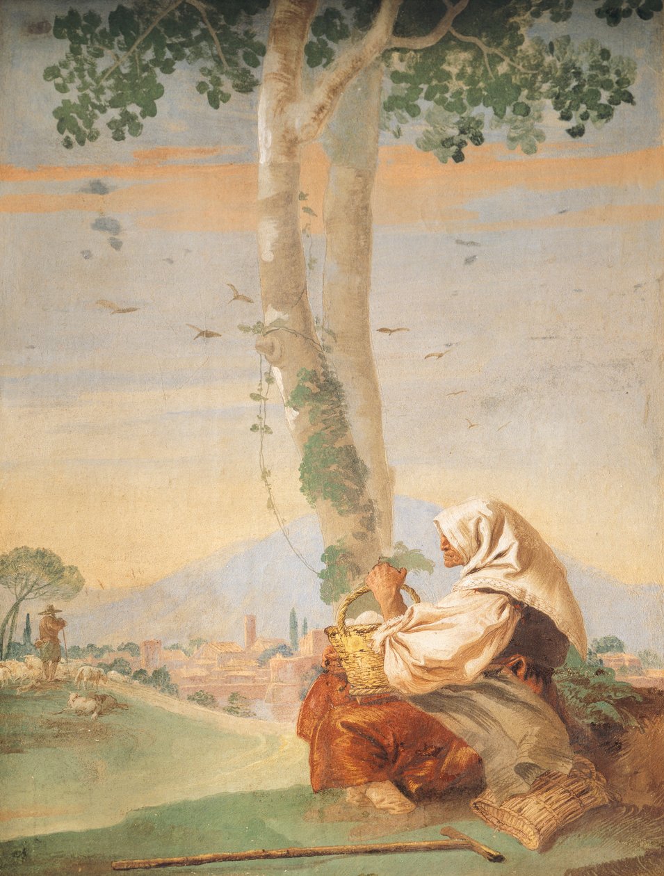 Öreg parasztasszony egy kosár tojással, a "Foresteria"-ból (vendégház) alkotó: Giovanni Battista Tiepolo