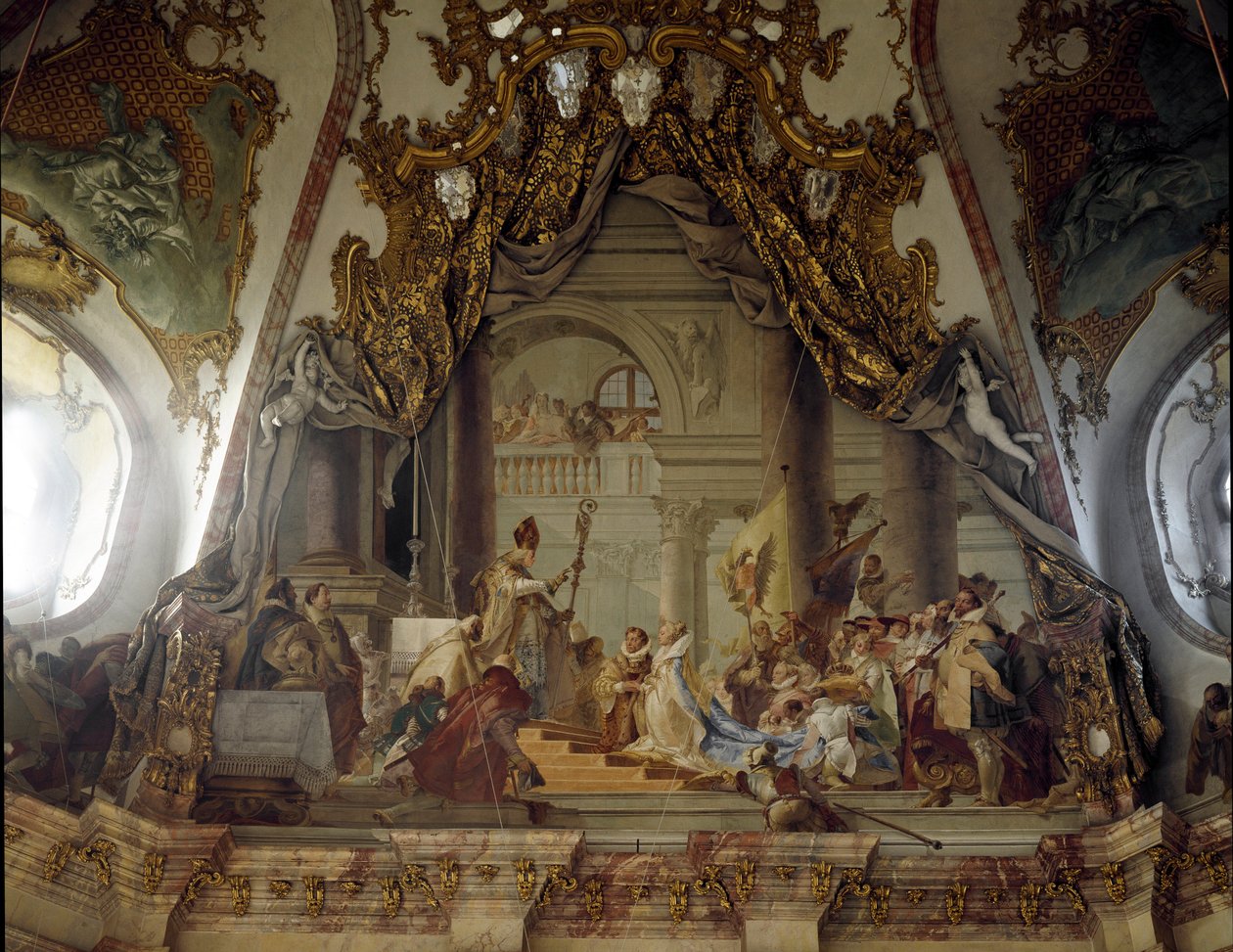 Burgundi Beatrice és I. Hohenstaufeni Frigyes (1122-1190) esküvője, akit Frederic Barberousseként, német királyként és germán császárként ismernek 1156-ban Giovanni Battista (Giambattista) Tiepolo (1696-1770) freskója. 1752 Wurzburg palota (Würzburg) Ge alkotó: Giovanni Battista Tiepolo