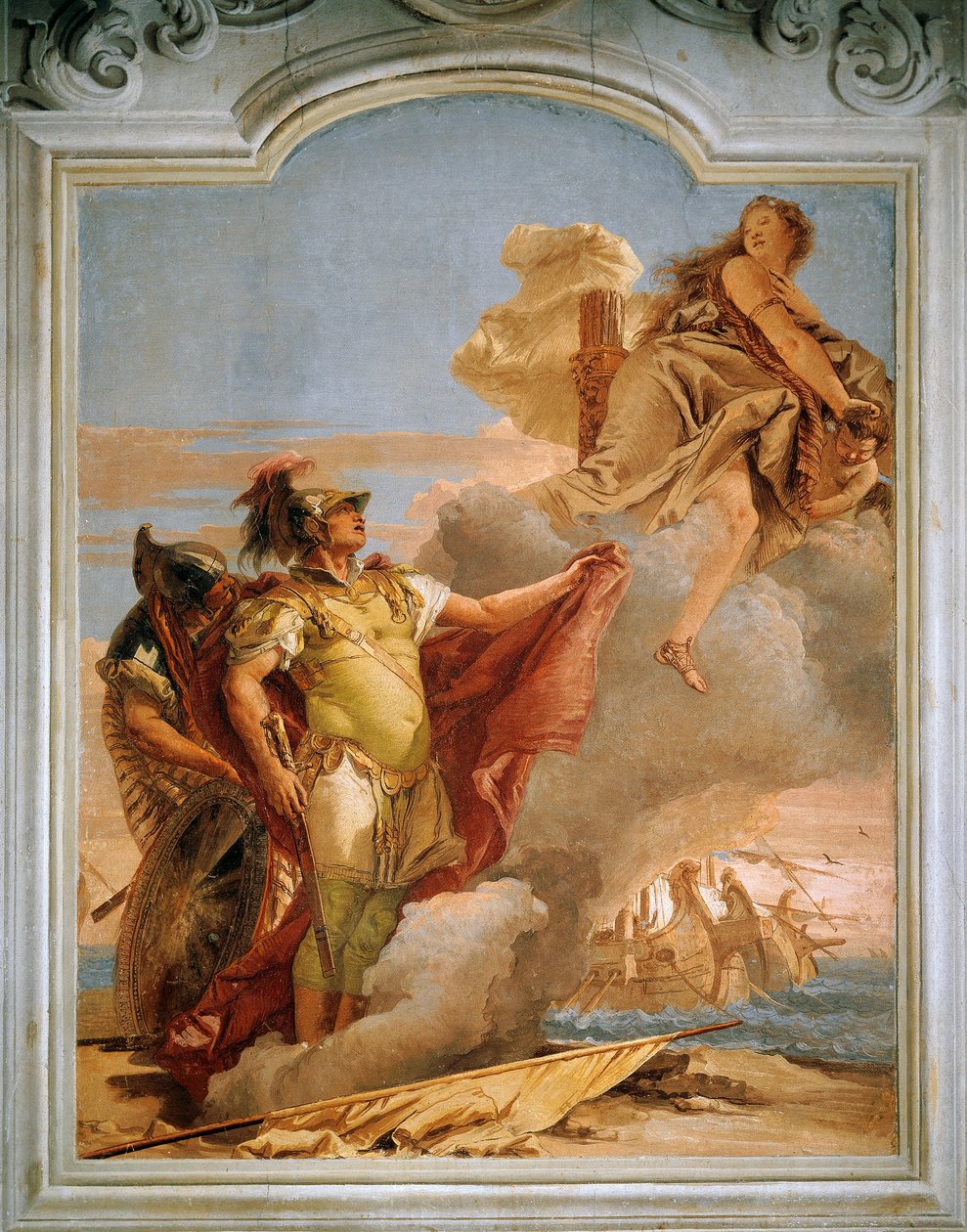A Vénusz búcsúzik Aeneastól, Giambattista Tiepolo (1696-1770), freskó, Az Aeneis szobája, Villa Valmarana 