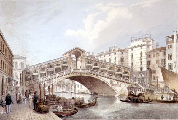 A Ponte di Rialto, Velence, Lefevre metszete (litho) alkotó: Giovanni Battista (after) Cecchini