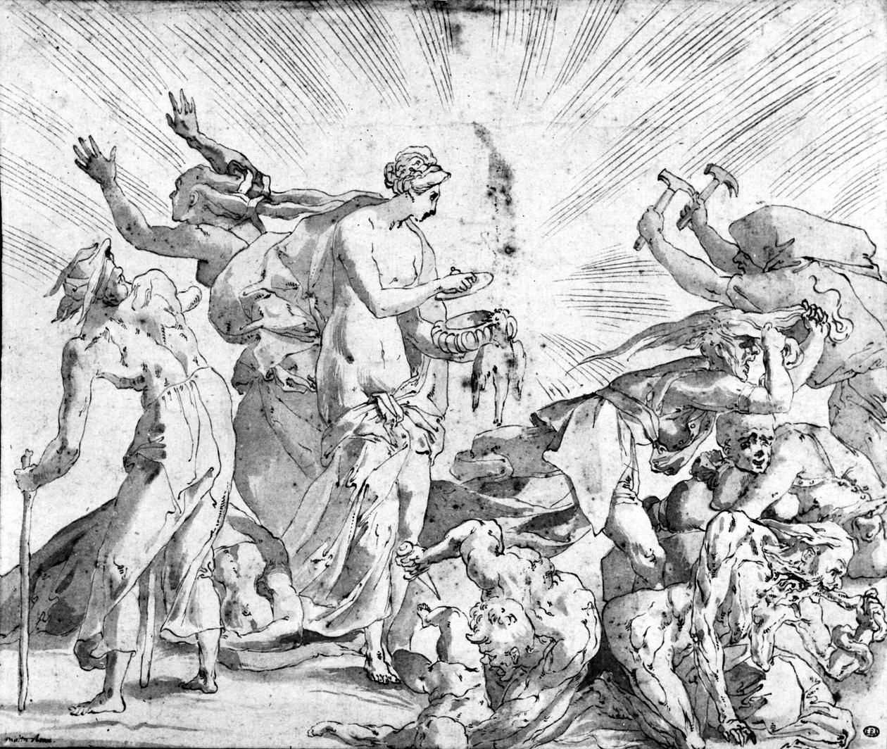 Pandora szelencéjének mítosza, Rosso rajza alkotó: Giovanni Battista (after) Rosso