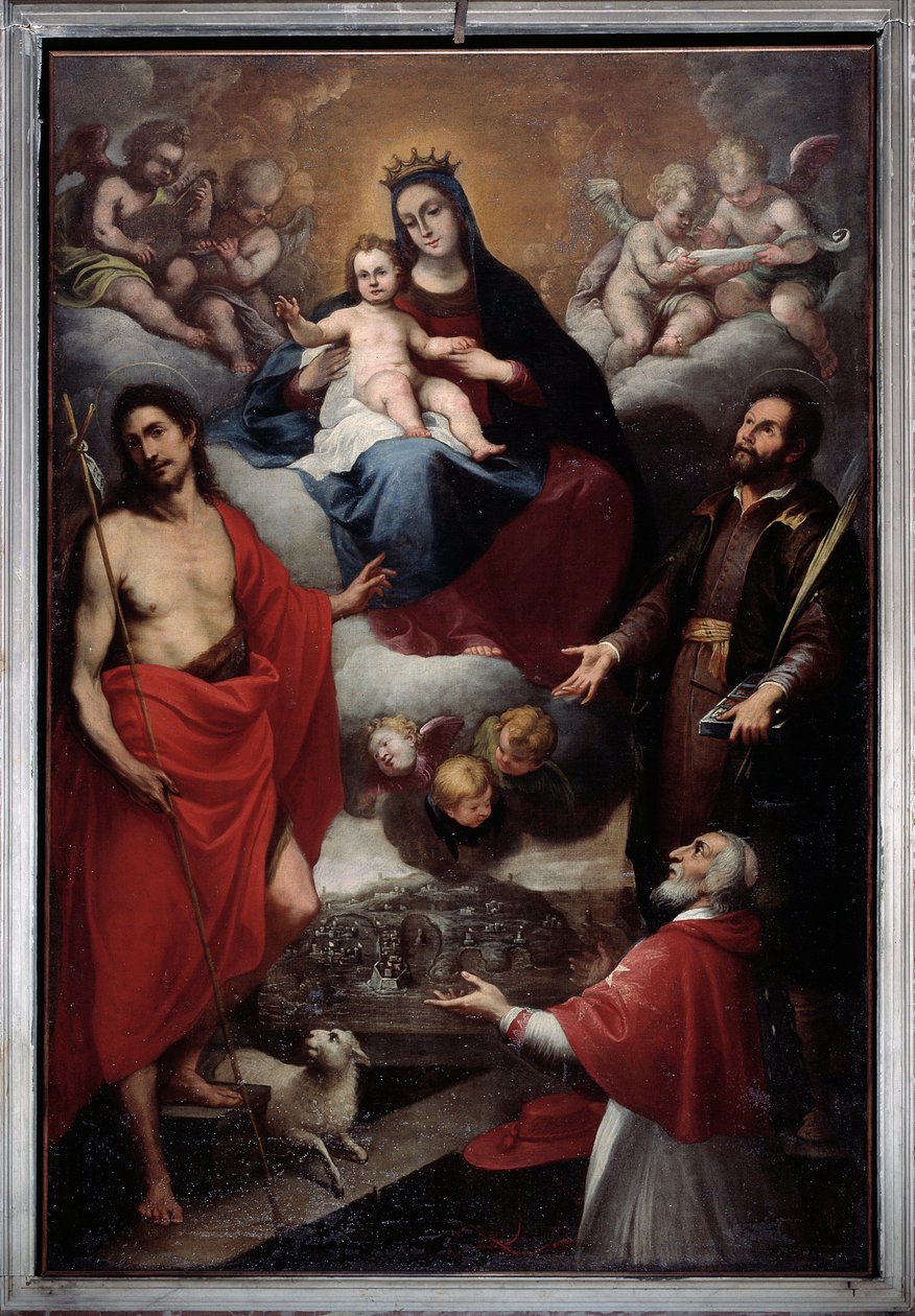 Szűzanya Keresztelő Szent Jánossal és Szent Lőrinccsel (olaj, vászon alkotó: Giovanni Battista Baiardo
