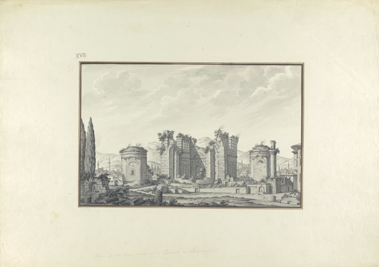 Kizil Avlu, a központi csarnok, Pergamonban (toll és tinta és mosás papíron) alkotó: Giovanni Battista Borra