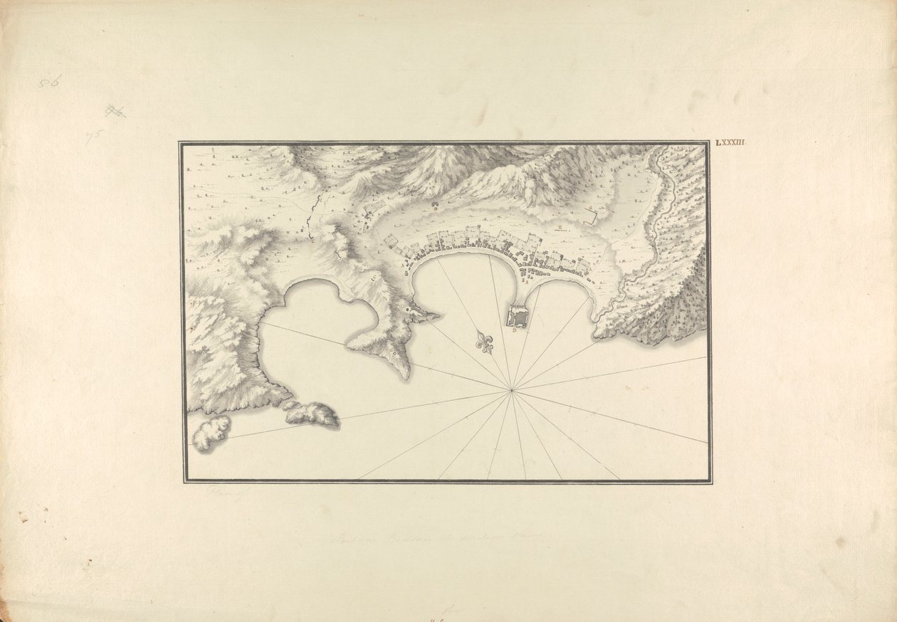 Halikarnasszosz topográfiai térképe a kikötőjében alkotó: Giovanni Battista Borra