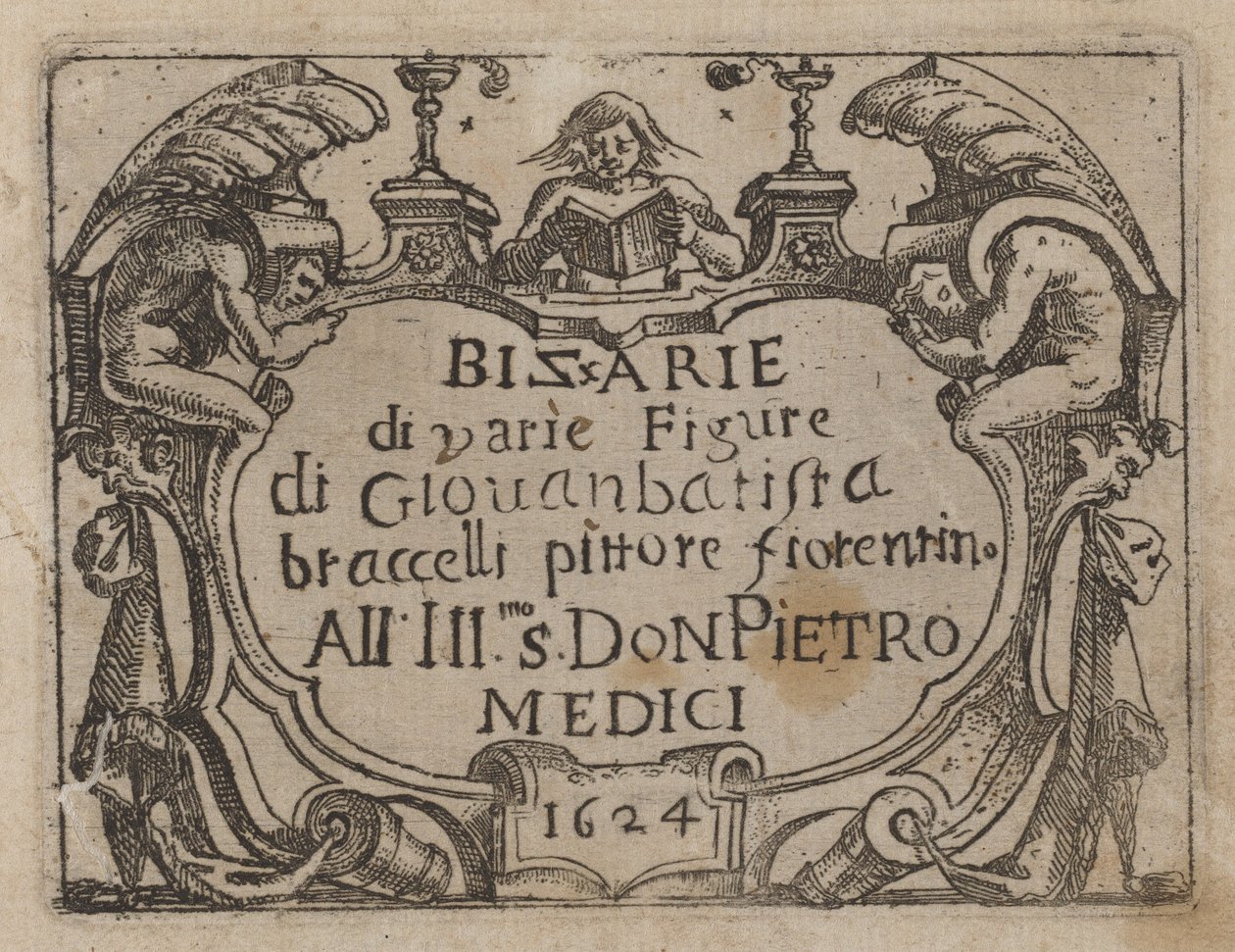 Címlap a "Különféle figurák Gonzójához" alkotó: Giovanni Battista Bracelli