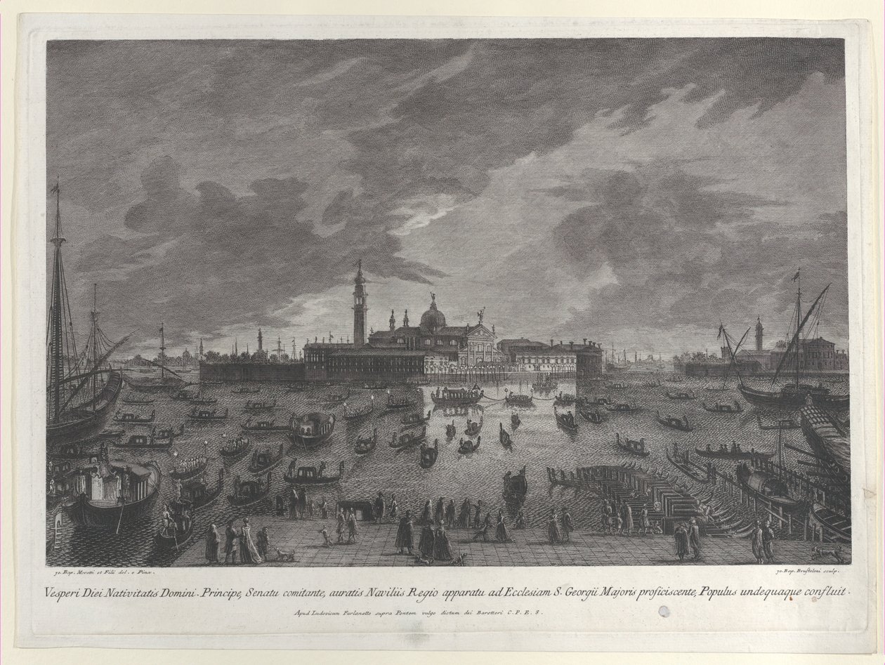 Éjszakai kilátás a dózse és a velencei szenátus szenteste felvonulásáról San G...-ba, 1763. alkotó: Giovanni Battista Brostoloni