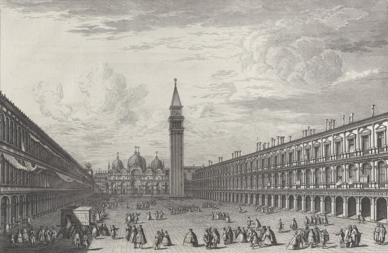 A Piazza San Marco a Bazilika és a Campanile felé néz, 1763., 1763. alkotó: Giovanni Battista Brostoloni