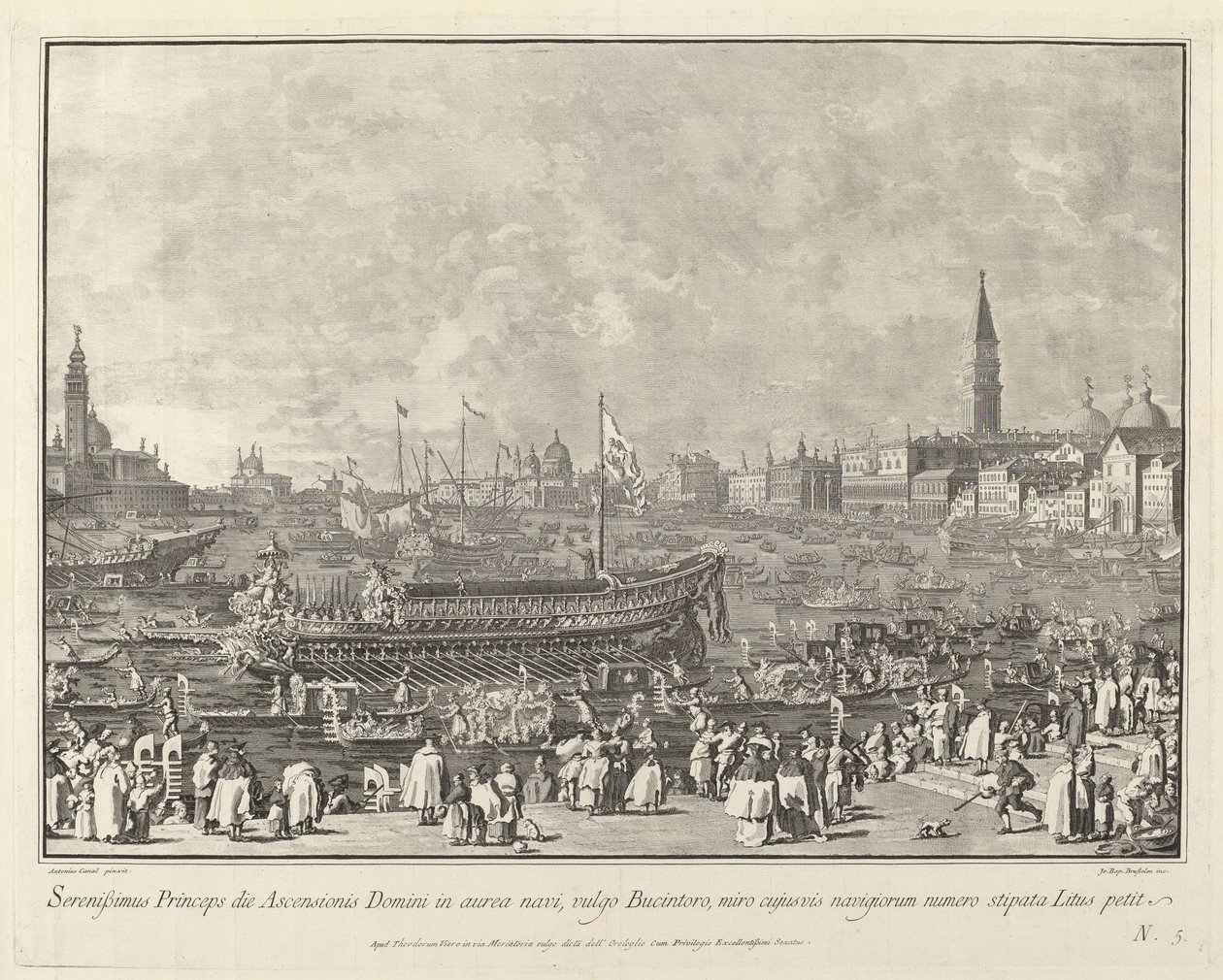A dózse a Bucintoróban Mennybemenetel napján Porto di Lidoba indul, 17631766. alkotó: Giovanni Battista Brostoloni