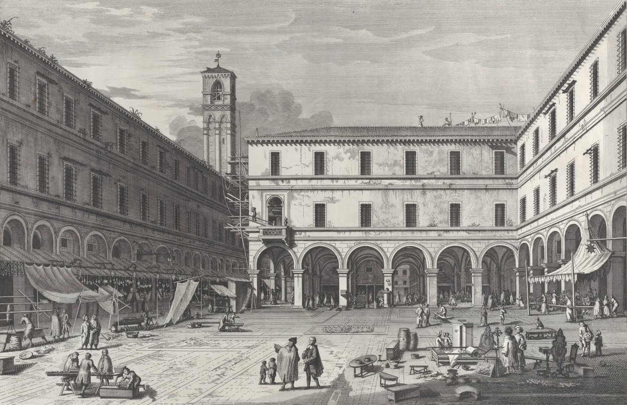 Kilátás a piactérre a San Giacomo templom mellett, 1763., 1763. alkotó: Giovanni Battista Brostoloni