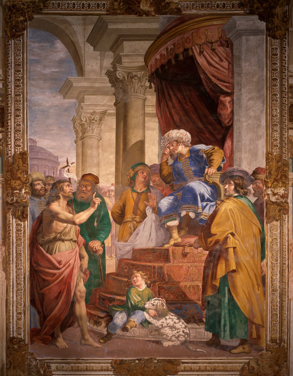 Keresztelő megdorgálja Heródes Antipászt alkotó: Giovanni Battista Carlone