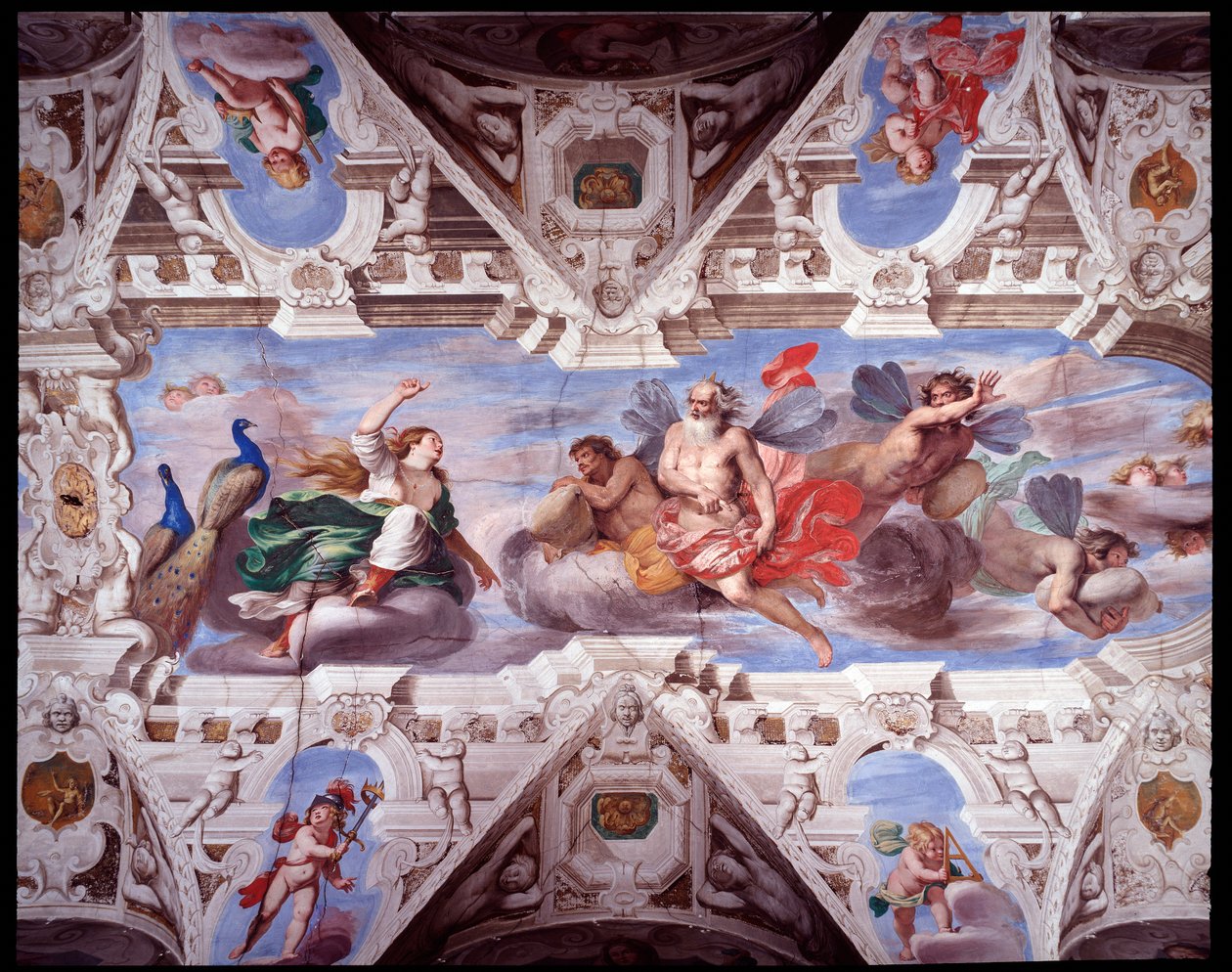 Juno megkéri Aeolust, hogy akadályozza meg Aeneas utazását (Freskó alkotó: Giovanni Battista Carlone