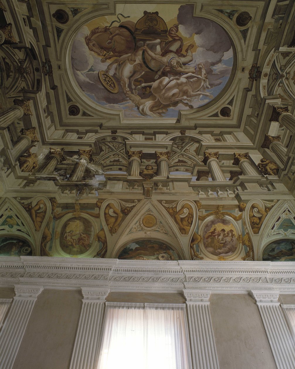 Phaeton bukása (Phaethon) (1625) - Carlone freskója trompe l